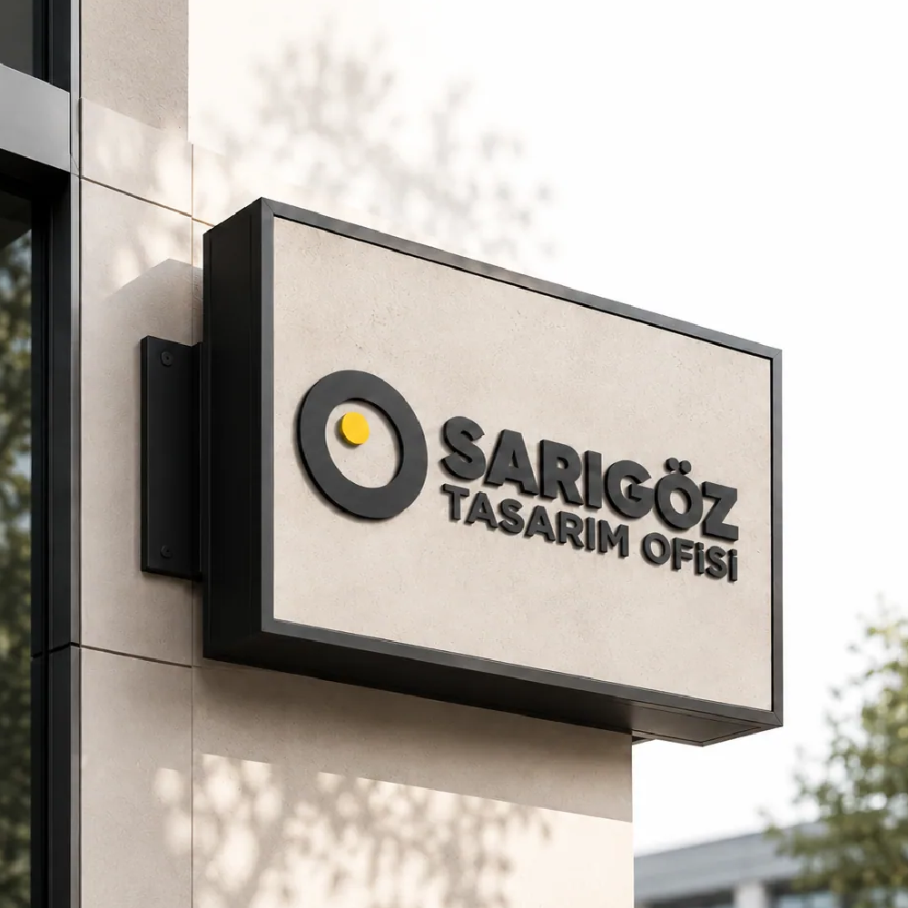 Duvara monte Sarıgöz Tasarım Ofisi kutu harf tabelası